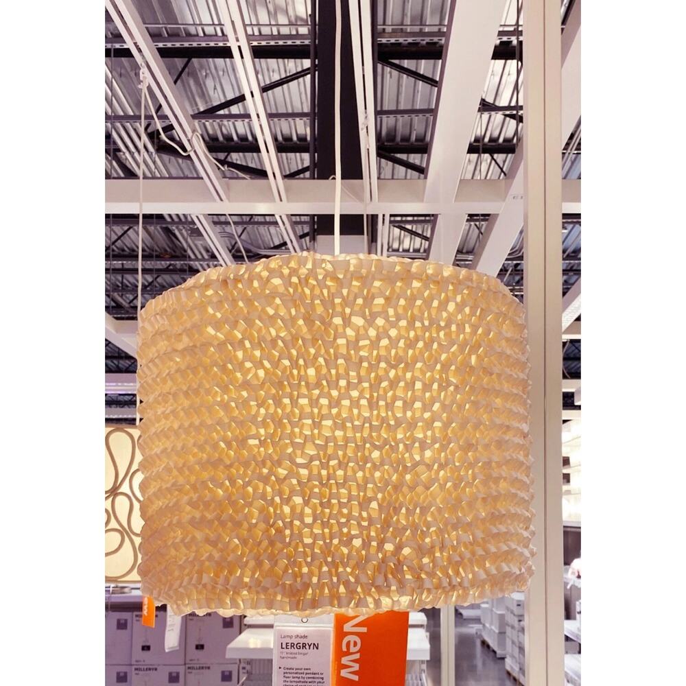 Ikea LERGRYN Lamp Shade Pendant/Floor, Knitted Beige/Handmade 17" - NEW